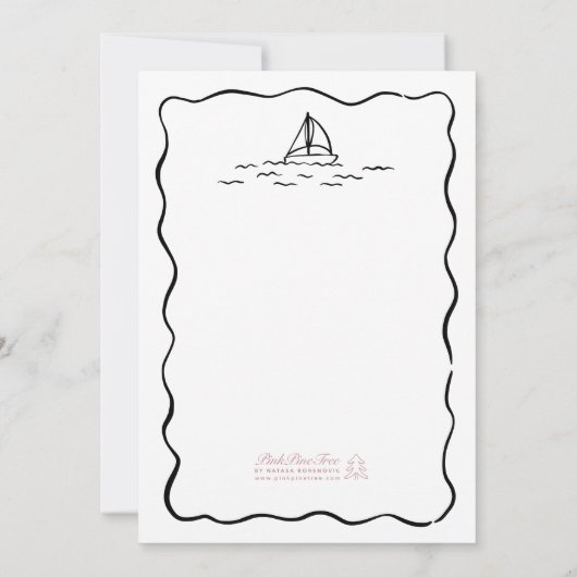 Invitation Mariage blanc noir noir dessiné à la main (Dos)