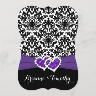 Invitation Mariage Blanc noir pourpre Damas Coeurs