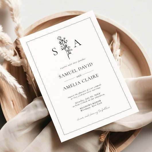 Invitation Mariage blanc noir tout-en-un