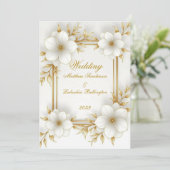 Invitation Mariage Blanc Or Beau Moderne Sophistiqué (Debout devant)