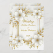 Invitation Mariage Blanc Or Beau Moderne Sophistiqué (Devant / Derrière)