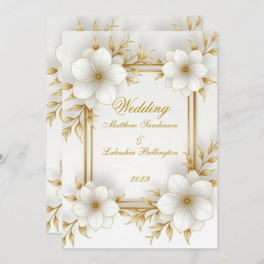 Invitation Mariage Blanc Or Beau Moderne Sophistiqué (Devant / Derrière)