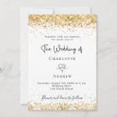 Invitation Mariage blanc or parties scintillant script élégan (Devant)