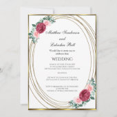 Invitation Mariage Blanc Or Rose Rouge Fleurs Classique (Devant)