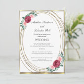 Invitation Mariage Blanc Or Rose Rouge Fleurs Classique (Debout devant)