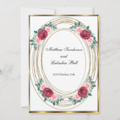 Invitation Mariage Blanc Or Rose Rouge Fleurs Classique (Dos)