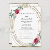 Invitation Mariage Blanc Or Rose Rouge Fleurs Classique (Devant / Derrière)