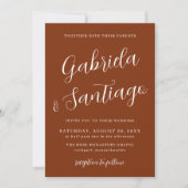 Invitation Mariage blanc orange brulé simple Script (Devant)