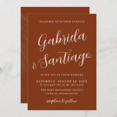 Invitation Mariage blanc orange brulé simple Script (Devant / Derrière)