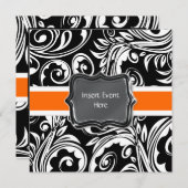 Invitation Mariage blanc orange noir de fiançailles (Devant / Derrière)