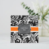 Invitation Mariage blanc orange noir de fiançailles (Debout devant)