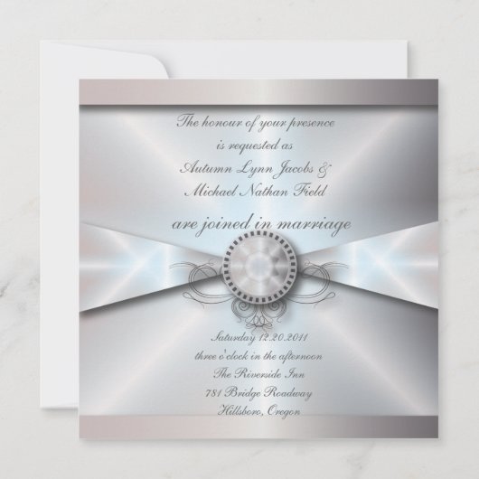 Invitation mariage blanc perle classique (Dos)