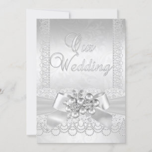 Invitation Mariage Blanc Perle d'Argent Broderie Dentelle Dia