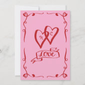 Invitation Mariage blanc rétro main dessinée rose rouge (Dos)