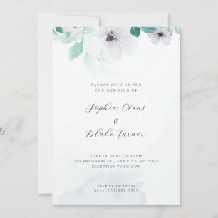 Invitation Mariage blanc romantique et vert Floral blanc