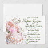 Invitation Mariage blanc romantique hydrangeas roses roses (Devant / Derrière)