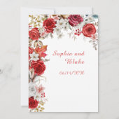 Invitation Mariage blanc romantique rouge et Rose blanc (Dos)