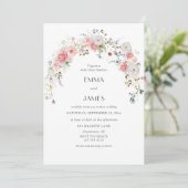 Invitation Mariage blanc rose Fleur sauvage (Debout devant)