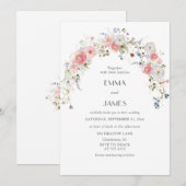 Invitation Mariage blanc rose Fleur sauvage (Devant / Derrière)