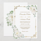 Invitation Mariage Blanc Rose Sauge Vert Or (Devant / Derrière)
