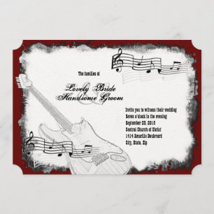 Invitation Mariage blanc rouge de musique de noir de guitare