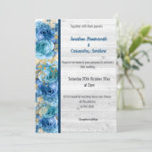 Invitation Mariage BLANC RUSTIQUE FLORAL JOLIE MARINE BLEU (Debout devant)