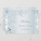 Invitation Mariage Blanc Silver Blue Roses Snowflakes (Devant / Derrière)