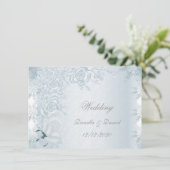 Invitation Mariage Blanc Silver Blue Roses Snowflakes (Debout devant)