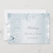 Invitation Mariage Blanc Silver Blue Roses Snowflakes (Devant)