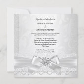 Invitation Mariage Blanc Silver Pearl Lace Damask Diamond (Dos)