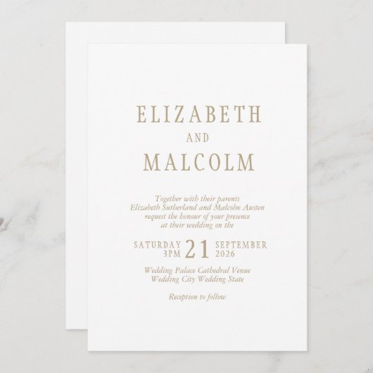 Invitation Mariage blanc simple et élégant (Devant / Derrière)