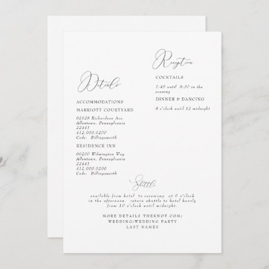 Invitation Mariage blanc simple et moderne Détail II (Devant / Derrière)