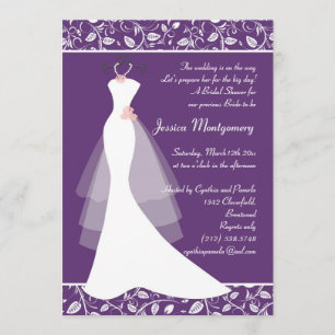 Invitation mariage blanc sur Fête de l'mariée violette Invita