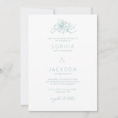 Invitation Mariage blanc vert en mousse de mer en fleur simpl (Devant)