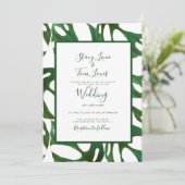 Invitation Mariage blanc vert feuille de Monstera (Debout devant)