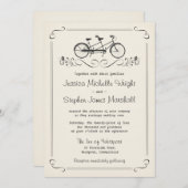 Invitation Mariage blanc Vintage à bicyclette Tandem (Devant / Derrière)