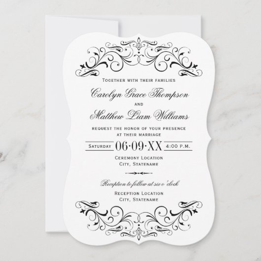 Invitation Mariage blanc vintage noir (Devant)