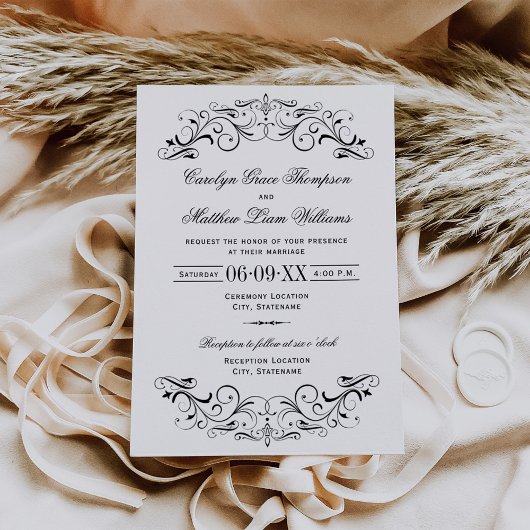 Invitation Mariage blanc vintage noir