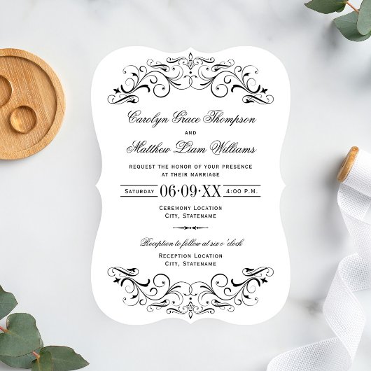 Invitation Mariage blanc vintage noir