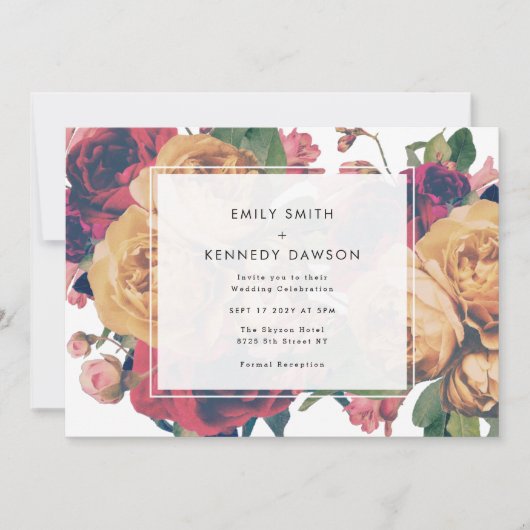 Invitation Mariage blanc Vintage Rose moderne (Devant)
