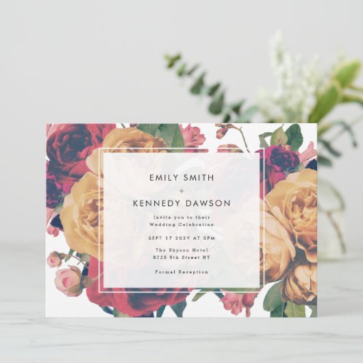 Invitation Mariage blanc Vintage Rose moderne (Debout devant)