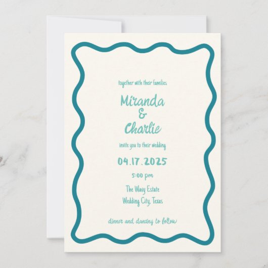 Invitation Mariage blanc Wavy Wavy écrit à la main (Devant)
