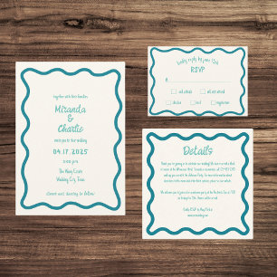 Invitation Mariage blanc Wavy Wavy écrit à la main