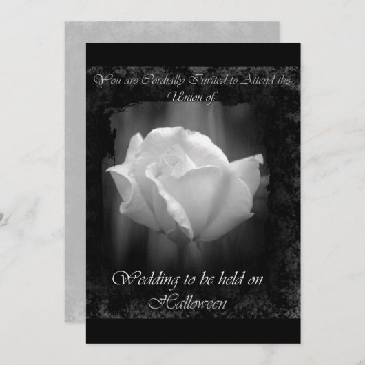 Invitation Mariage-Blanche de rose de Halloween (Devant / Derrière)