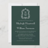 Invitation Mariage Blason Monogramme Vert Forêt Classique (Devant)