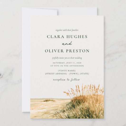 Invitation Mariage Blé Doré Sauge Script Oats Côte (Devant)