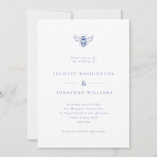 Invitation Mariage bleu abeille Vintage (Devant)