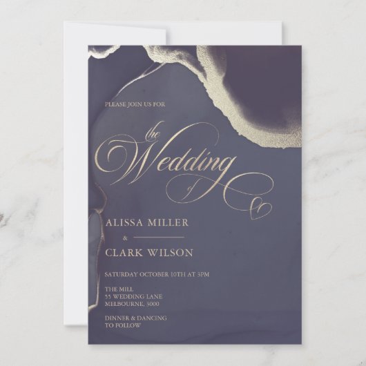 Invitation Mariage bleu Abstrait Gold Dark Navy (Devant)