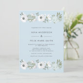 Invitation Mariage bleu anémone vintage (Debout devant)
