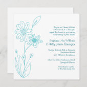 Invitation Mariage Bleu Aqua à fleurs simples (Devant / Derrière)